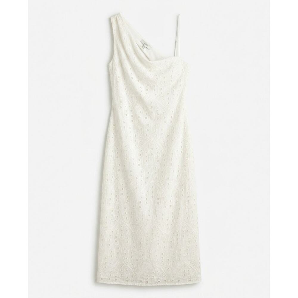 ZARA M White Eyelet One Shoulder Midi Dress Medium